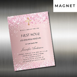 Första gemensamma  rosa glitter lyx magnetisk inbjudningskort