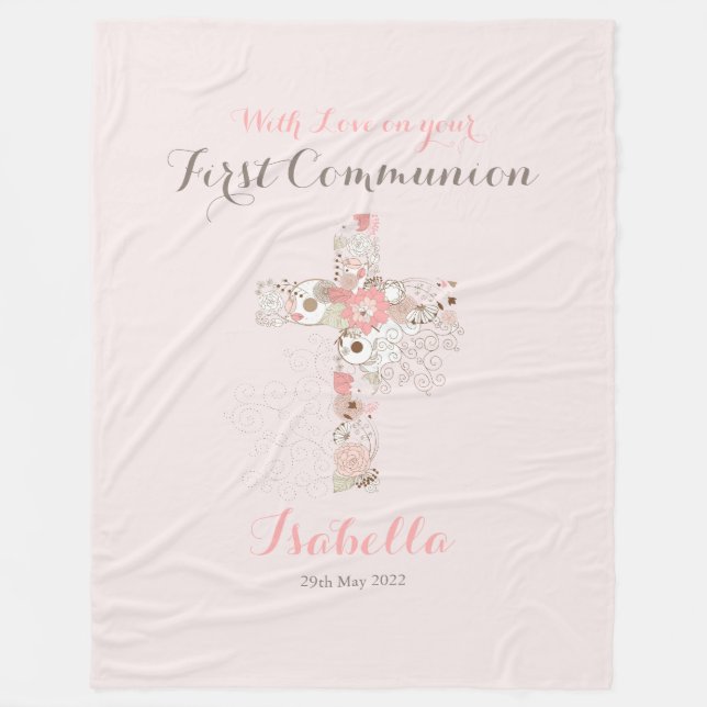 Första gemensamma  rosan blommigt kor namn fleecefilt (Framsidan)