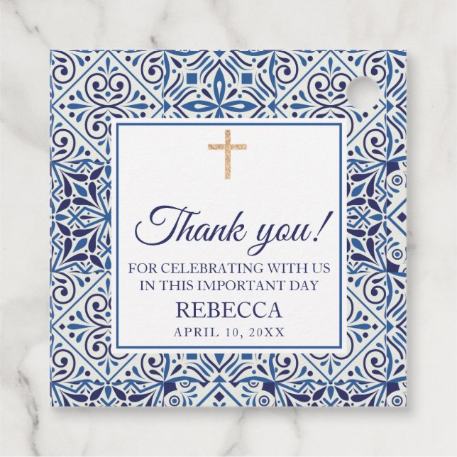 Första gemenskapen, Baptism Blue Tiles Gåvor Etiketter (Baksida)