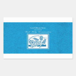 Första gemenskapen, vete, druvor, blå rektangulärt klistermärke