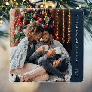 Första gifta jul två foto - enkel marin julgransprydnad keramik