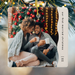 Första gifta jul två foto enkelt julgransprydnad keramik
