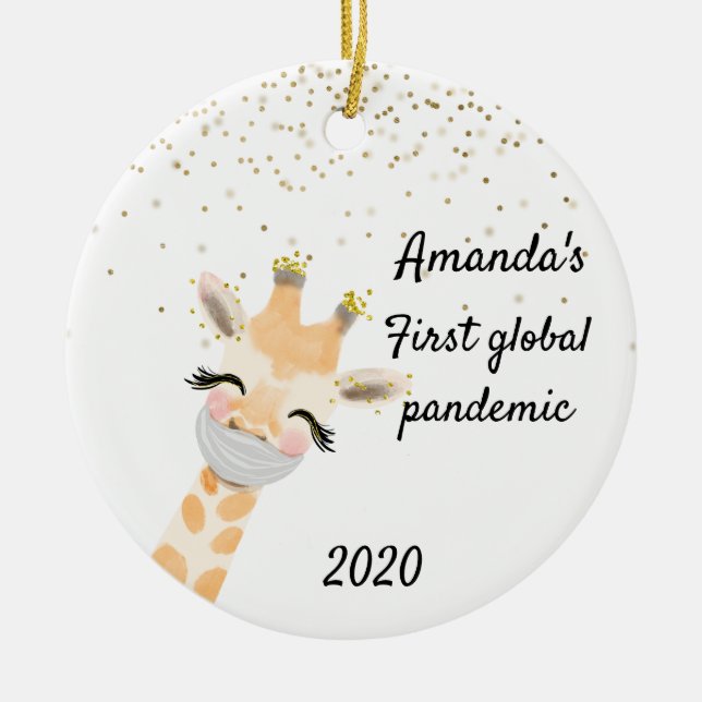 Första global pandemi giraff 2020 julgransprydnad keramik (Framsidan)