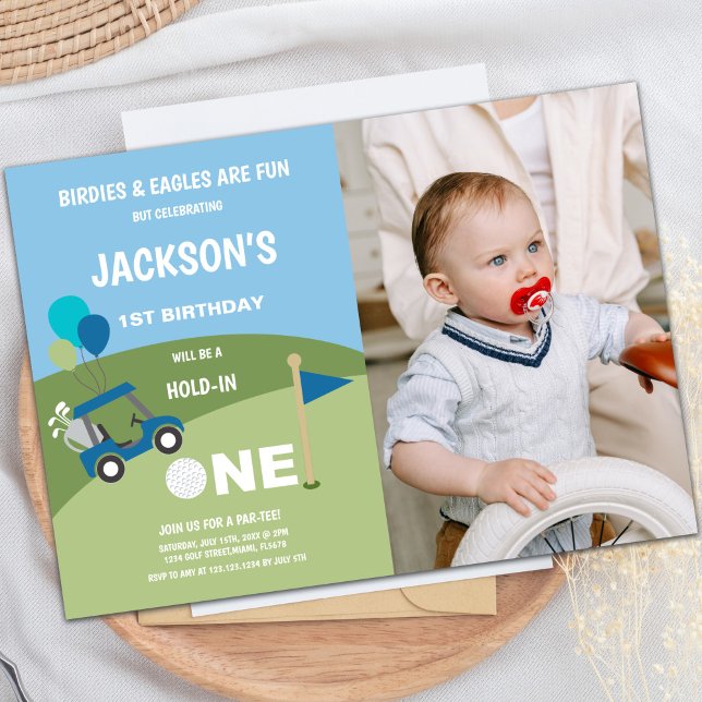 Första Golf Birthday-inbjudan med foto Inbjudningar (First Golf Birthday Invitations with photo)