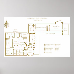 Första Golv-Väster-Vingen, planen från Vita huset Poster
