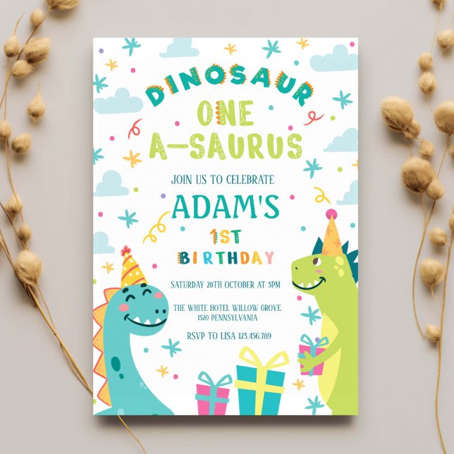 Första Grönten på födelsedagen och Blå dinosaur Pa Inbjudningar (Skapare uppladdad)