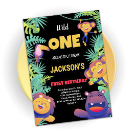 Första Gröntens Orange Safari Birthday-inbjudan Inbjudningar
