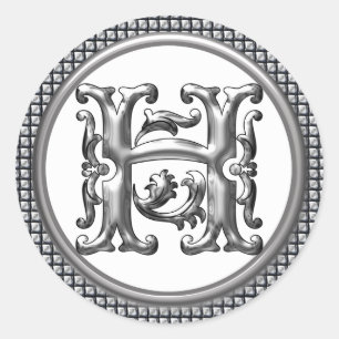 Första H Round Sticker i Silver Runt Klistermärke