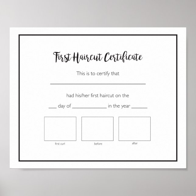 Första Haircut Certificate Baby Poster (Framsidan)