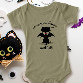 Första Halloween Black Cat med Vingar Baby Bodydrä T Shirt