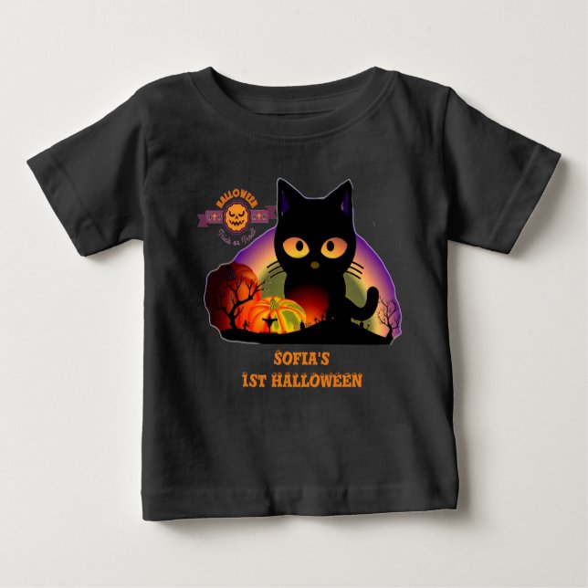 Första Halloween Black Cat Småbarn T Shirt (Framsida)