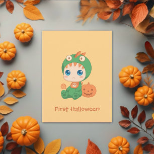 Första Halloween Cute Baby-draken Dinosauriestostu Vykort