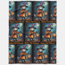 Första Halloween Cute Witch Cat Add Baby Namn