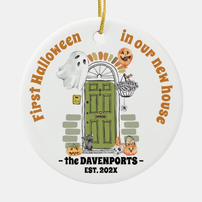 Första Halloween-familjen Julgransprydnad Keramik (Framsidan)