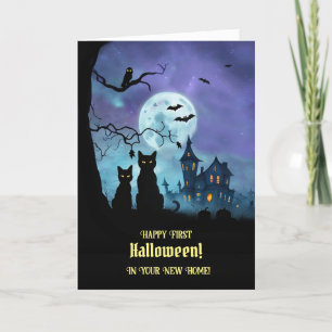 Första Halloween i din nya hemsökta Svarta katter Kort