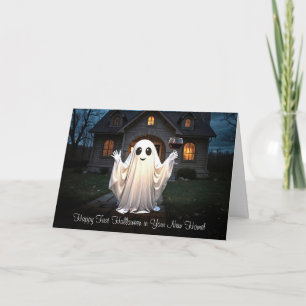 Första Halloween i New Home Cute Ghost Vin Helgkort