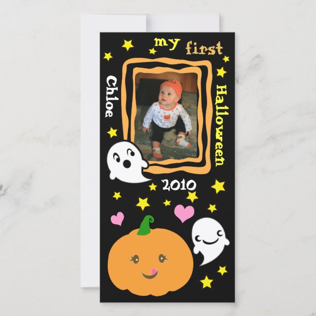 Första Halloween Kawaii-Anpassningsbarnas fotokort Julkort (Framsida)