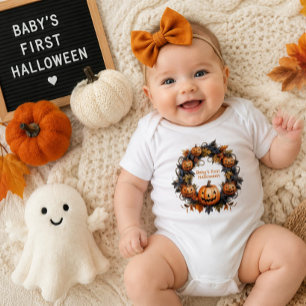 Första Halloween Krans för Bebis med Pumpa T Shirt