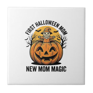 Första Halloween Mamma Vintage Pumpkin Fladdermus Kakelplatta