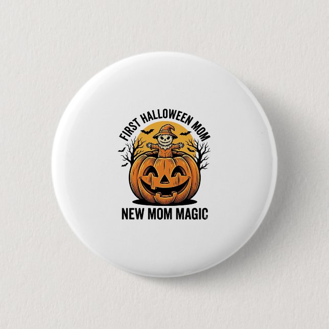 Första Halloween Mamma Vintage Pumpkin Fladdermus  Knapp (Framsida)