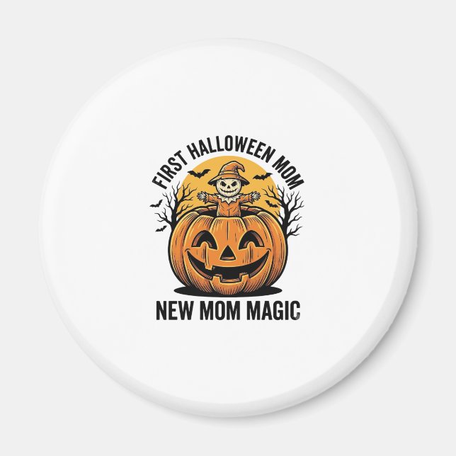 Första Halloween Mamma Vintage Pumpkin Fladdermus  Magnet (Framsidan)