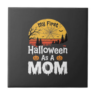 Första Halloween Mamma Vintage Solnedgång Design_1 Kakelplatta