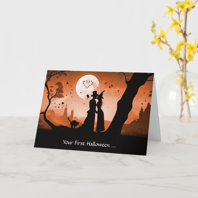 Första Halloween Newlyweds-gift Kort (Gul blomma)