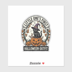 Första Halloween-outfit Vintage Svart Katt Pumpa_1 Klistermärken