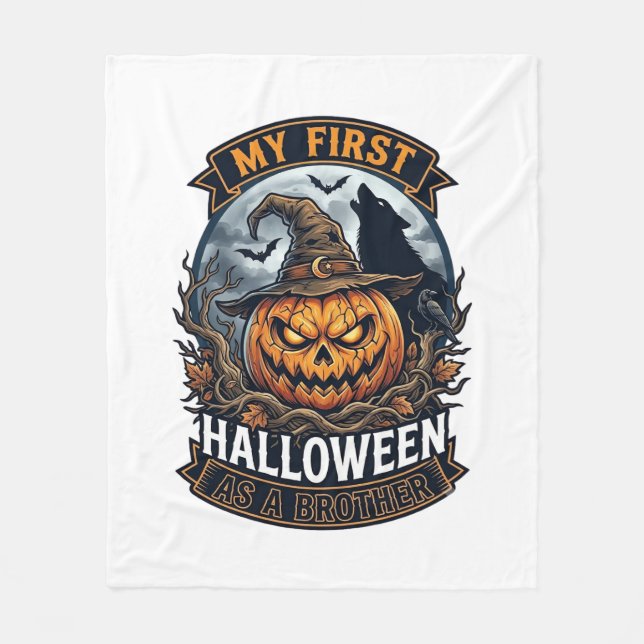 Första Halloween som bror Pumpkin Wolf Moon_1 Fleecefilt (Framsidan)