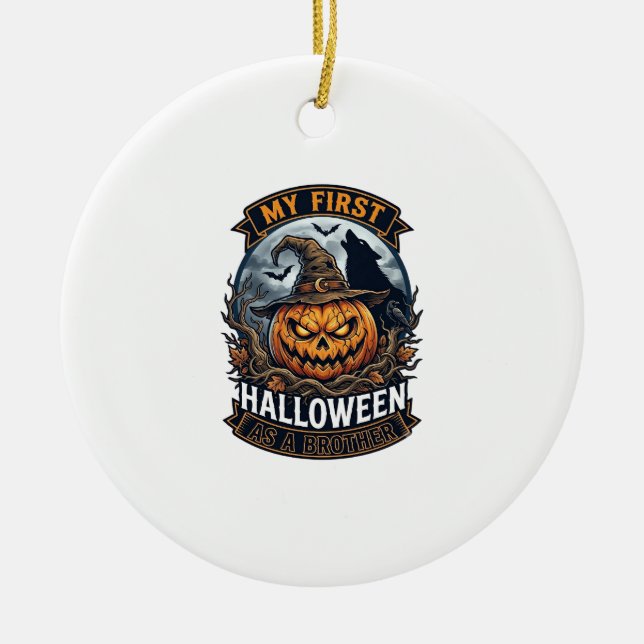 Första Halloween som bror Pumpkin Wolf Moon_1 Julgransprydnad Keramik (Framsidan)