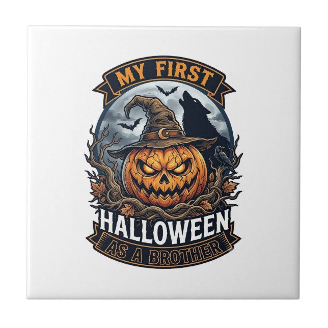 Första Halloween som bror Pumpkin Wolf Moon_1 Kakelplatta (Framsidan)