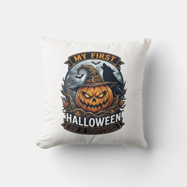 Första Halloween som bror Pumpkin Wolf Moon_1 Kudde (Framsida)