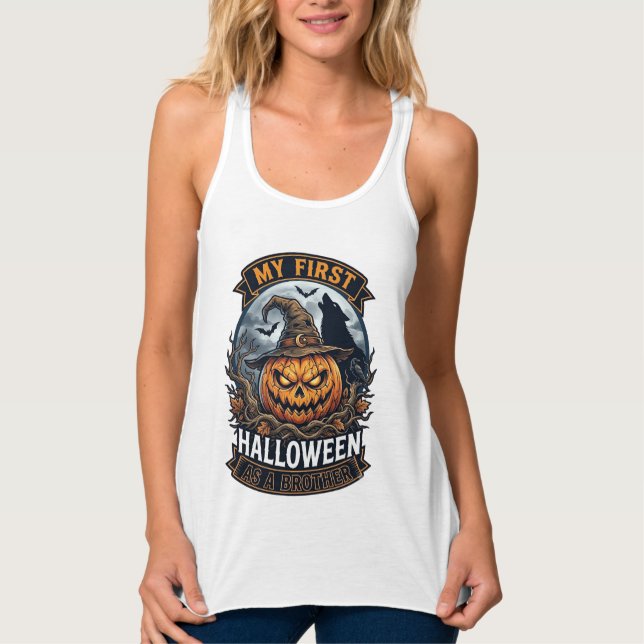 Första Halloween som bror Pumpkin Wolf Moon_1 Linne Med Racerback (Framsida)