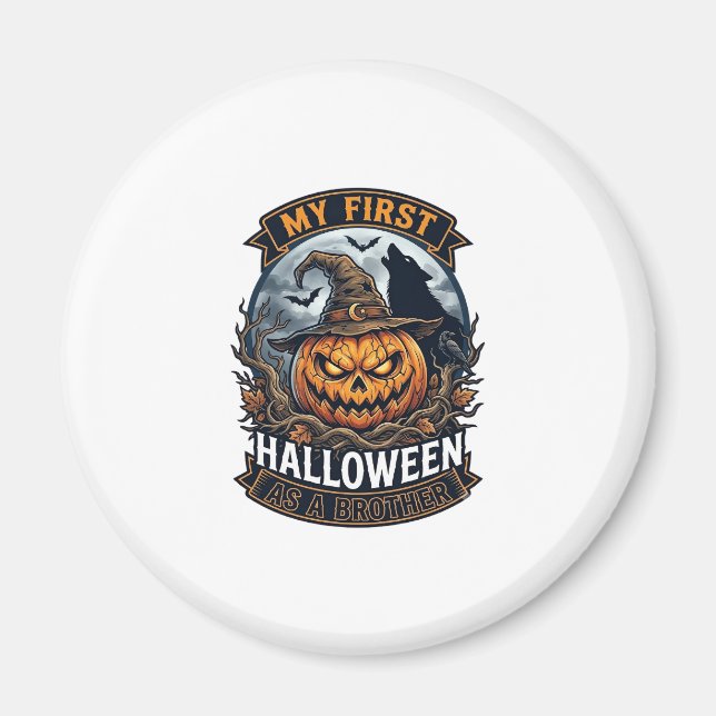 Första Halloween som bror Pumpkin Wolf Moon_1 Magnet (Framsidan)