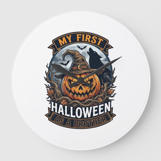 Första Halloween som bror Pumpkin Wolf Moon_1 Stor Klocka (Framsida)
