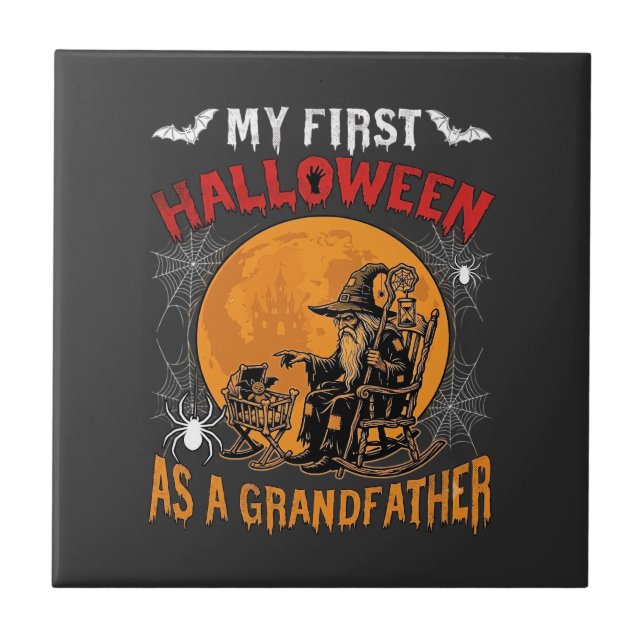 Första Halloween som farfar trollkarl fladdermus m Kakelplatta (Framsidan)