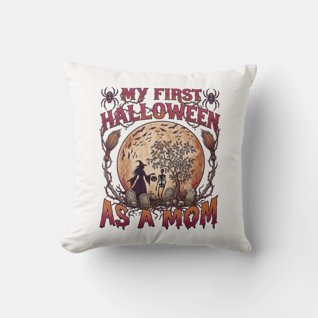 Första Halloween som Mamma Häxa Skelett Måne_1 Kudde (Framsida)