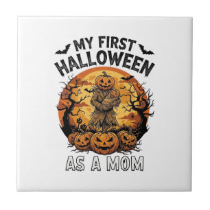 Första Halloween som mamma Pumpa Fågelskrämma Baby Kakelplatta