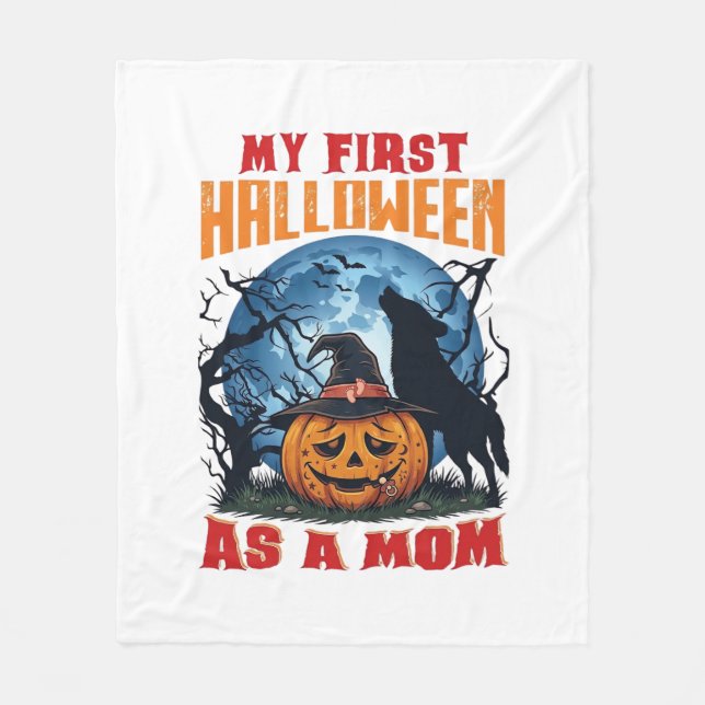 Första Halloween som mamma Pumpkin Wolf Moon_1 Fleecefilt (Framsidan)