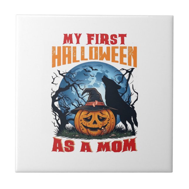 Första Halloween som mamma Pumpkin Wolf Moon_1 Kakelplatta (Framsidan)