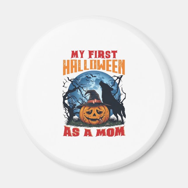 Första Halloween som mamma Pumpkin Wolf Moon_1 Magnet (Framsidan)