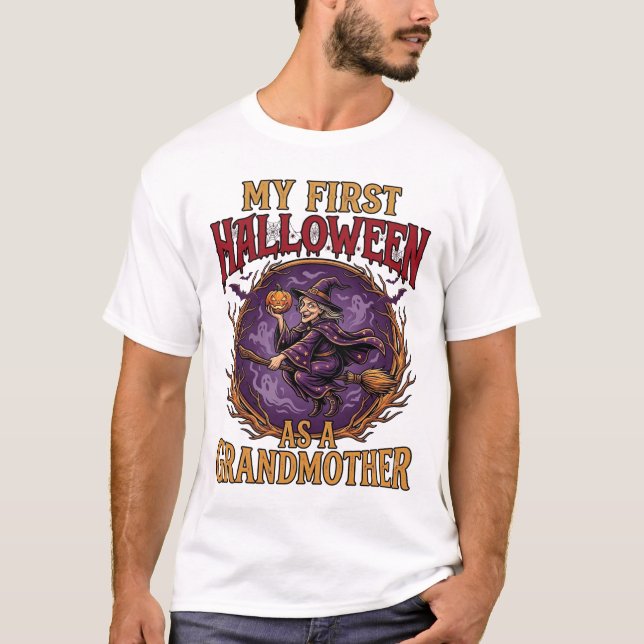 Första Halloween som mormors häxa Pumpa Fladdermös T Shirt (Framsida)