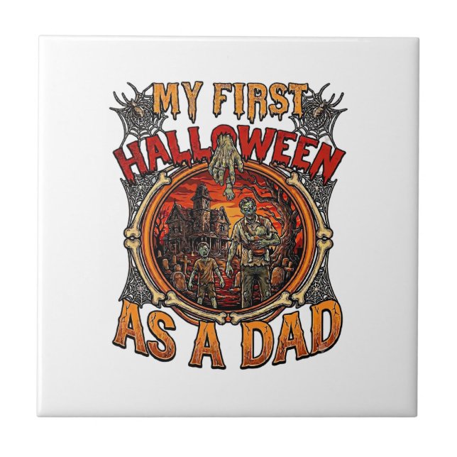 Första Halloween som pappa Zombie spökhus kyrkogår Kakelplatta (Framsidan)