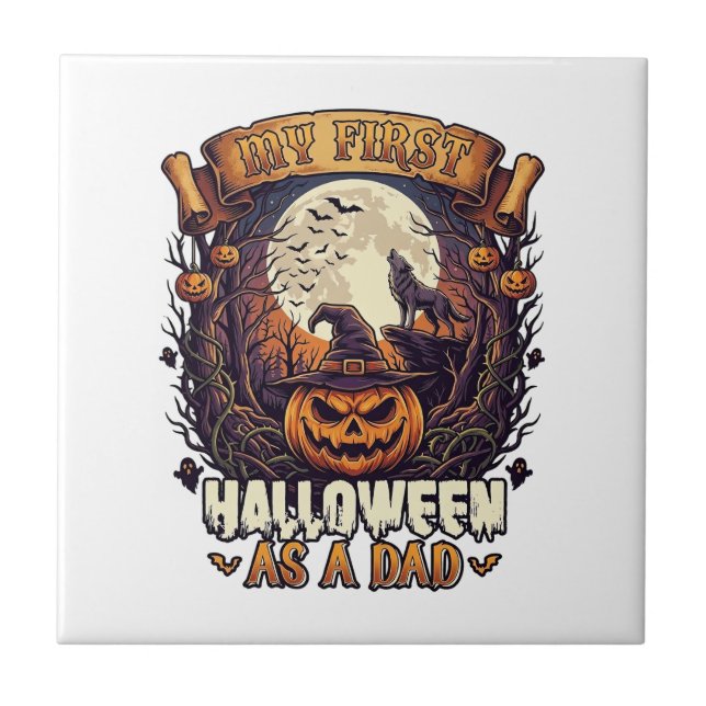 Första Halloween som pappapumpa vargmåne_1 Kakelplatta (Framsidan)