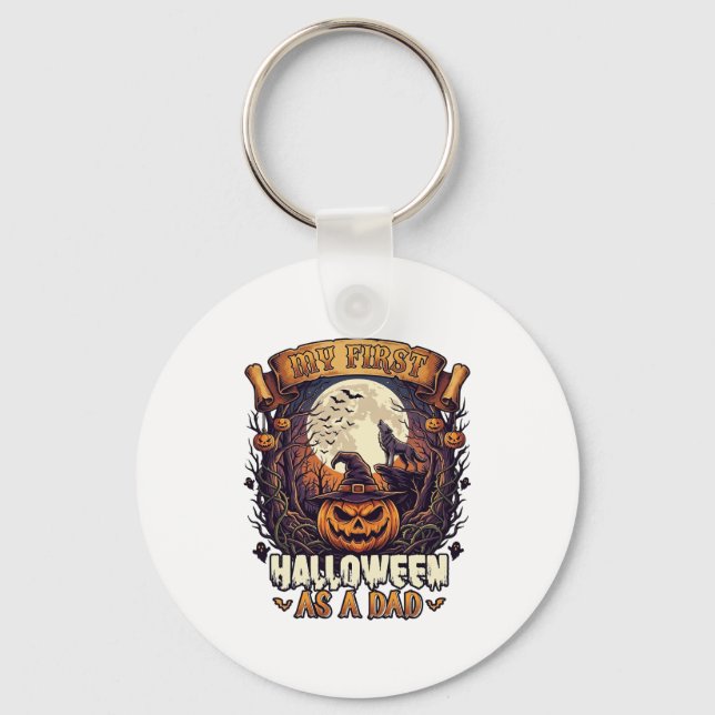 Första Halloween som pappapumpa vargmåne_1 Nyckelring (Framsida)