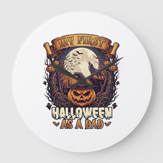 Första Halloween som pappapumpa vargmåne_1 Stor Klocka (Framsida)