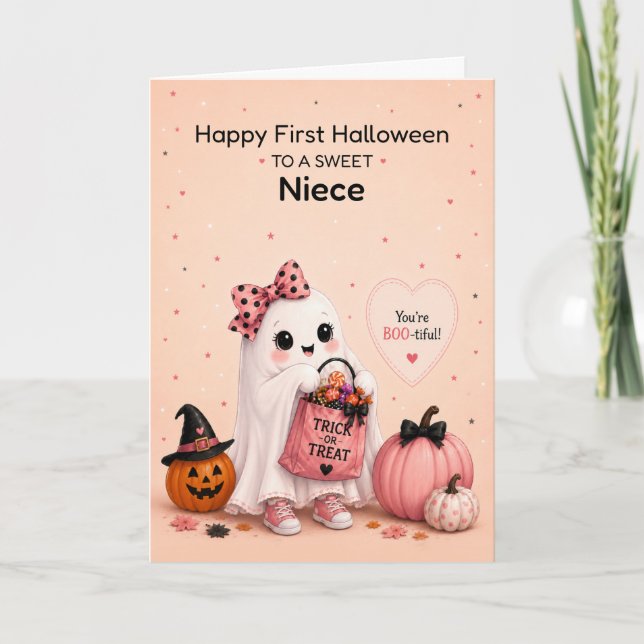 Första Halloween - Söt Liten Spöke För Niece Kort (Framsida)