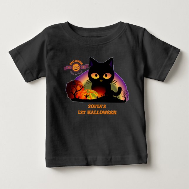 Första Halloween Svart Katt Småbarn T Shirt (Framsida)