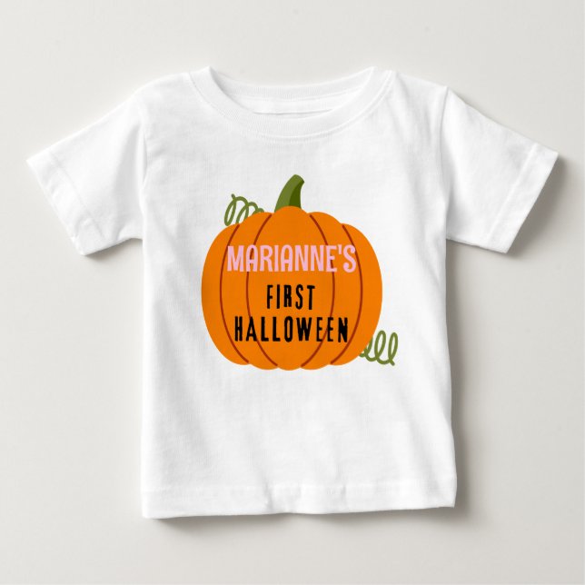 Första Halloween T-Shirt, Personlig Namn Tjej T Shirt (Framsida)