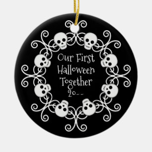Första Halloween tillsammans skallekran Julgransprydnad Keramik